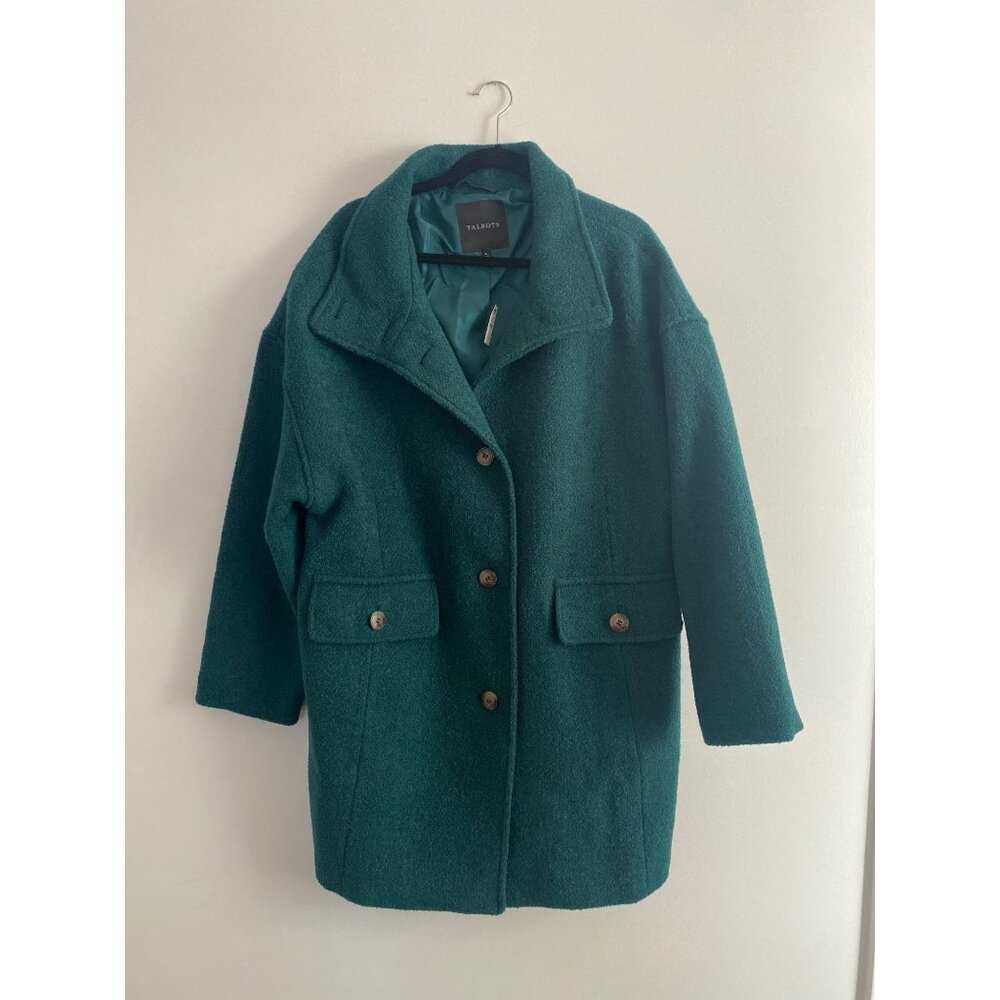 NWT Talbots XL Teal Green Wool Blend Coat With Button Front & Pockets